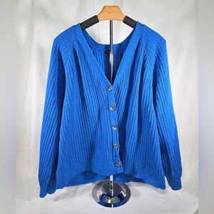 Talbots Button Front Sweater - Blue - 3X